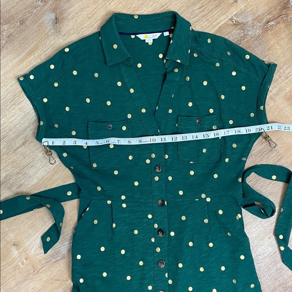 Boden Thomasina 100% Cotton Green Gold Polka Dot Jersey Midi Dress - Picture 10 of 12
